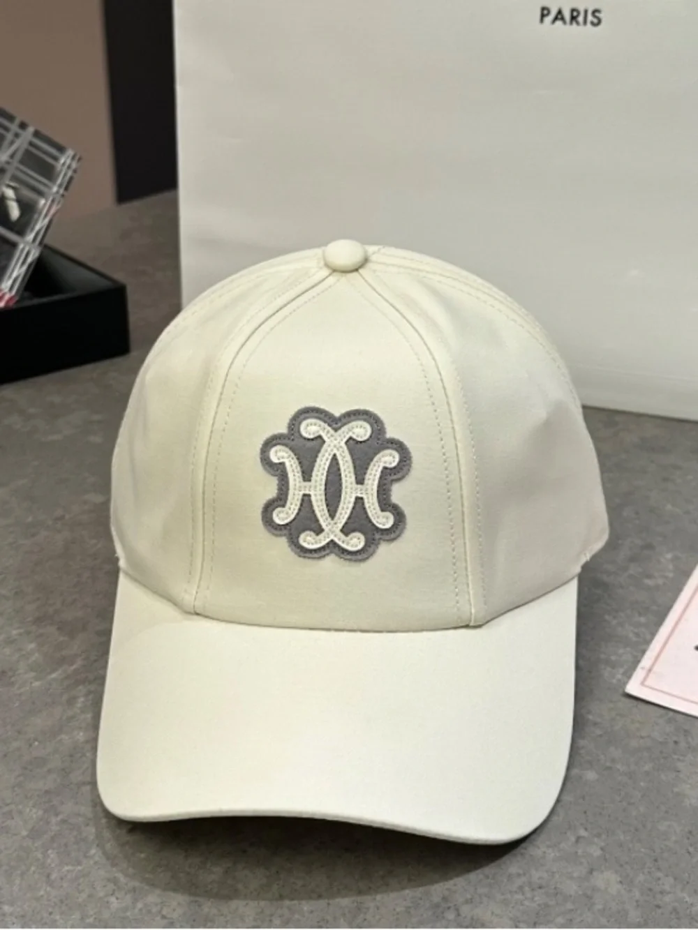 “H” Designer Winter White Embroidered Logo Baseball Hat Cap
